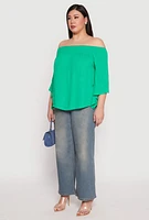 Womens Plus Smocked Off the Shoulder Blouse,