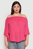 Womens Plus Smocked Off the Shoulder Blouse,