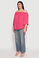 Womens Plus Smocked Off the Shoulder Blouse,