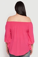 Womens Plus Smocked Off the Shoulder Blouse,