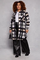 Womens Plus Size Plaid Fleece Long Shacket, Multi, Size 1X