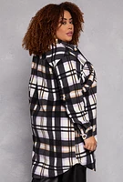 Womens Plus Size Plaid Fleece Long Shacket, Multi, Size 1X