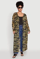Womens Plus Size Camo Print Mesh Duster, Green, Size 2X