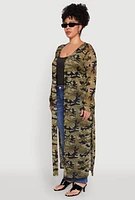 Womens Plus Size Camo Print Mesh Duster, Green, Size 2X
