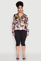 Womens Plus Size Satin Printed Pattern Shirt, Multi, Size 1X