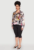 Womens Plus Size Satin Printed Pattern Shirt, Multi, Size 1X