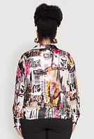 Womens Plus Size Satin Printed Pattern Shirt, Multi, Size 1X