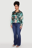 Womens Plus Size Renaissance Floral Print Satin Shirt, Multi, Size 3X