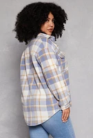 Womens Plus Size Plaid Fleece Button Front Shacket, Multi, Size 1X