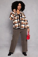 Womens Plus Plaid Fleece Button Front Shacket, Multi,