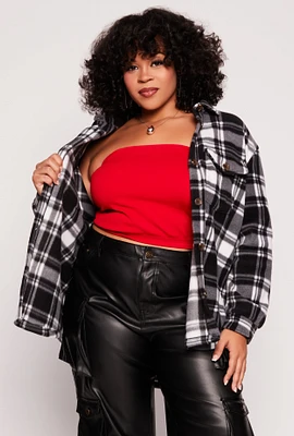 Womens Plus Size Plaid Fleece Button Front Shacket, Multi, Size 3X
