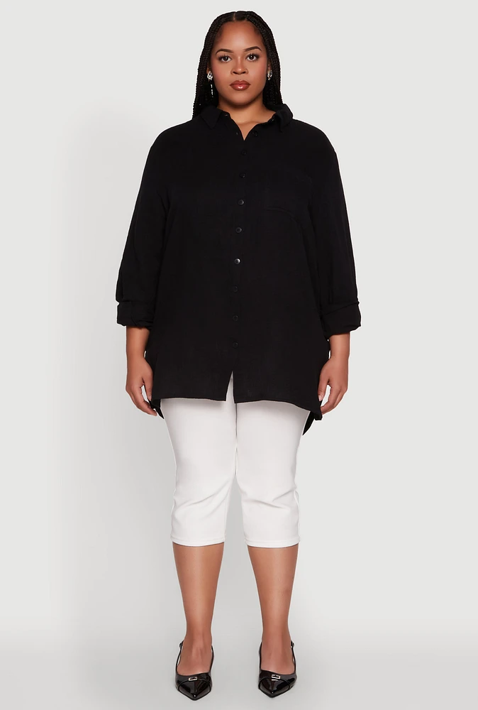 Womens Plus Trendy Gauze Knit Button Front Shirt,