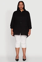 Womens Plus Trendy Gauze Knit Button Front Shirt,