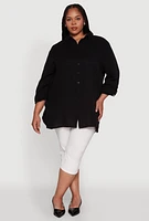 Womens Plus Trendy Gauze Knit Button Front Shirt,