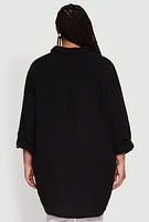 Womens Plus Trendy Gauze Knit Button Front Shirt, 3X