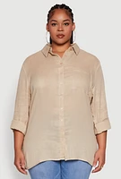 Womens Plus Trendy Gauze Knit Button Front Shirt,