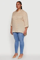 Womens Plus Trendy Gauze Knit Button Front Shirt,
