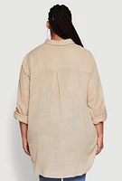 Womens Plus Trendy Gauze Knit Button Front Shirt,