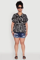 Womens Plus Abstract Print Button Front High Low Shirt, Multi,