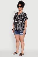 Womens Plus Abstract Print Button Front High Low Shirt, Multi,
