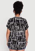 Womens Plus Abstract Print Button Front High Low Shirt, Multi,