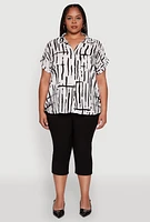 Womens Plus Abstract Print Button Front High Low Shirt, Multi,