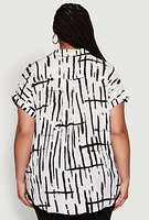 Womens Plus Abstract Print Button Front High Low Shirt, Multi,