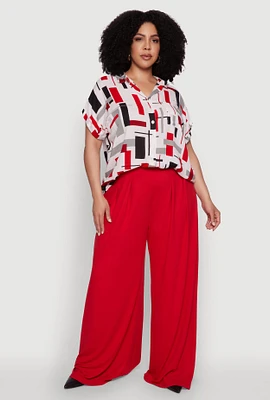 Womens Plus Size Abstract Patterned Button Front High Low Shirt, Multi, Size 3X