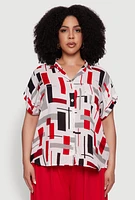 Womens Plus Size Abstract Patterned Button Front High Low Shirt, Multi, Size 3X