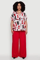 Womens Plus Size Abstract Patterned Button Front High Low Shirt, Multi, Size 3X