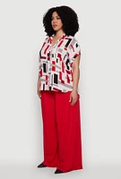 Womens Plus Size Abstract Patterned Button Front High Low Shirt, Multi, Size 3X
