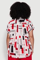 Womens Plus Size Abstract Patterned Button Front High Low Shirt, Multi, Size 3X