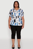 Womens Plus Size Abstract Patterned Button Front High Low Shirt, Multi, Size 1X