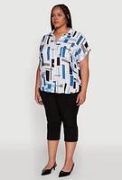 Womens Plus Size Abstract Patterned Button Front High Low Shirt, Multi, Size 1X