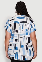 Womens Plus Size Abstract Patterned Button Front High Low Shirt, Multi, Size 1X