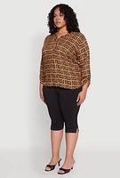 Womens Plus Greek Key Notch Neck Blouse,