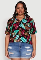 Womens Plus Tropical Leaf Print Shirt, Multi,