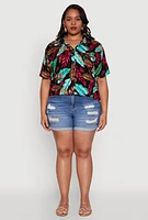 Womens Plus Tropical Leaf Print Shirt, Multi,