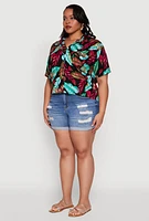Womens Plus Tropical Leaf Print Shirt, Multi,