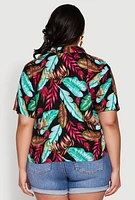 Womens Plus Tropical Leaf Print Shirt, Multi,
