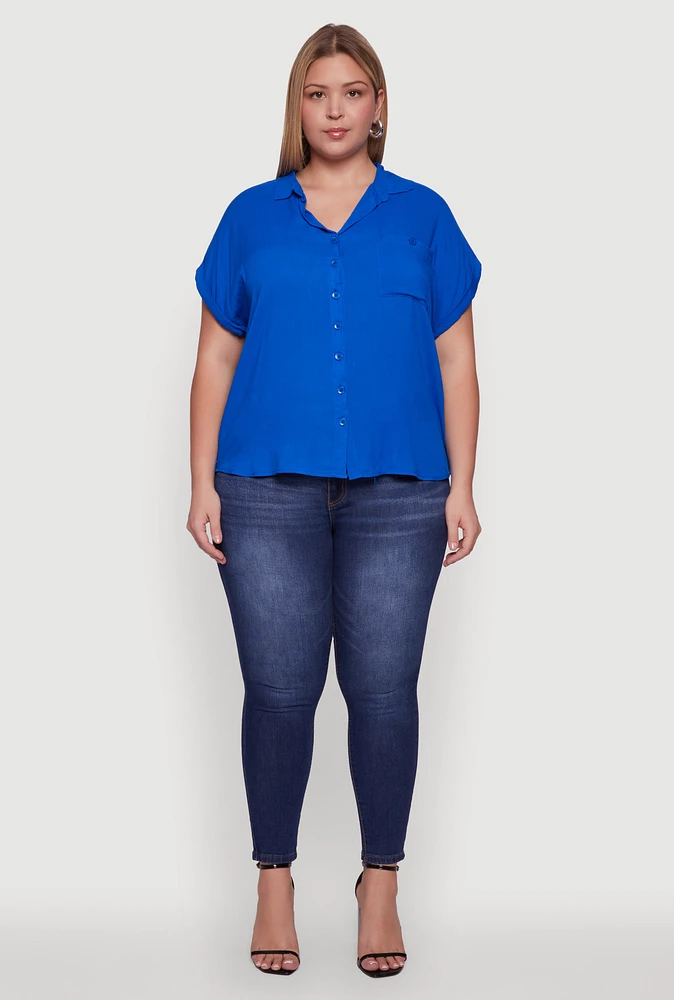 Womens Plus Button Front Shirt,