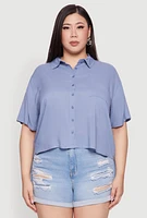 Womens Plus Chic Boxy Button Front Short Sleeve Shirt,