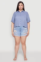 Womens Plus Chic Boxy Button Front Short Sleeve Shirt,