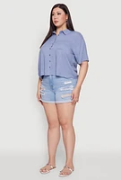 Womens Plus Chic Boxy Button Front Short Sleeve Shirt,