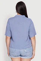Womens Plus Chic Boxy Button Front Short Sleeve Shirt,