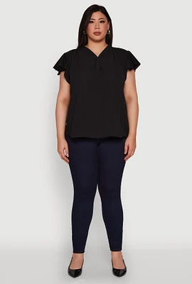 Womens Plus Chic V Neck Flutter Sleeve Blouse,