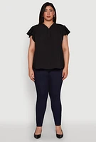 Womens Plus Chic V Neck Flutter Sleeve Blouse,
