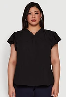 Womens Plus Chic V Neck Flutter Sleeve Blouse,