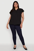 Womens Plus Chic V Neck Flutter Sleeve Blouse,