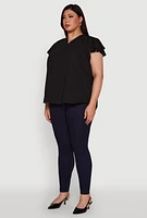 Womens Plus Chic V Neck Flutter Sleeve Blouse,
